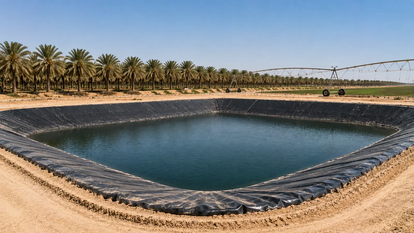 HDPE geomembrane suppliers in UAE Sharjah lining a farm reservoir